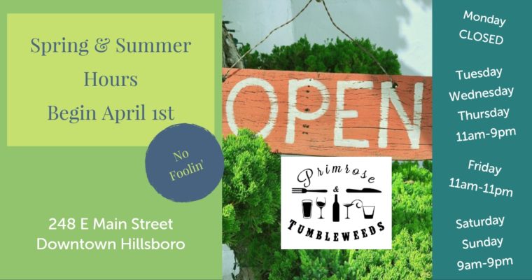 Spring & Summer Hours 2019